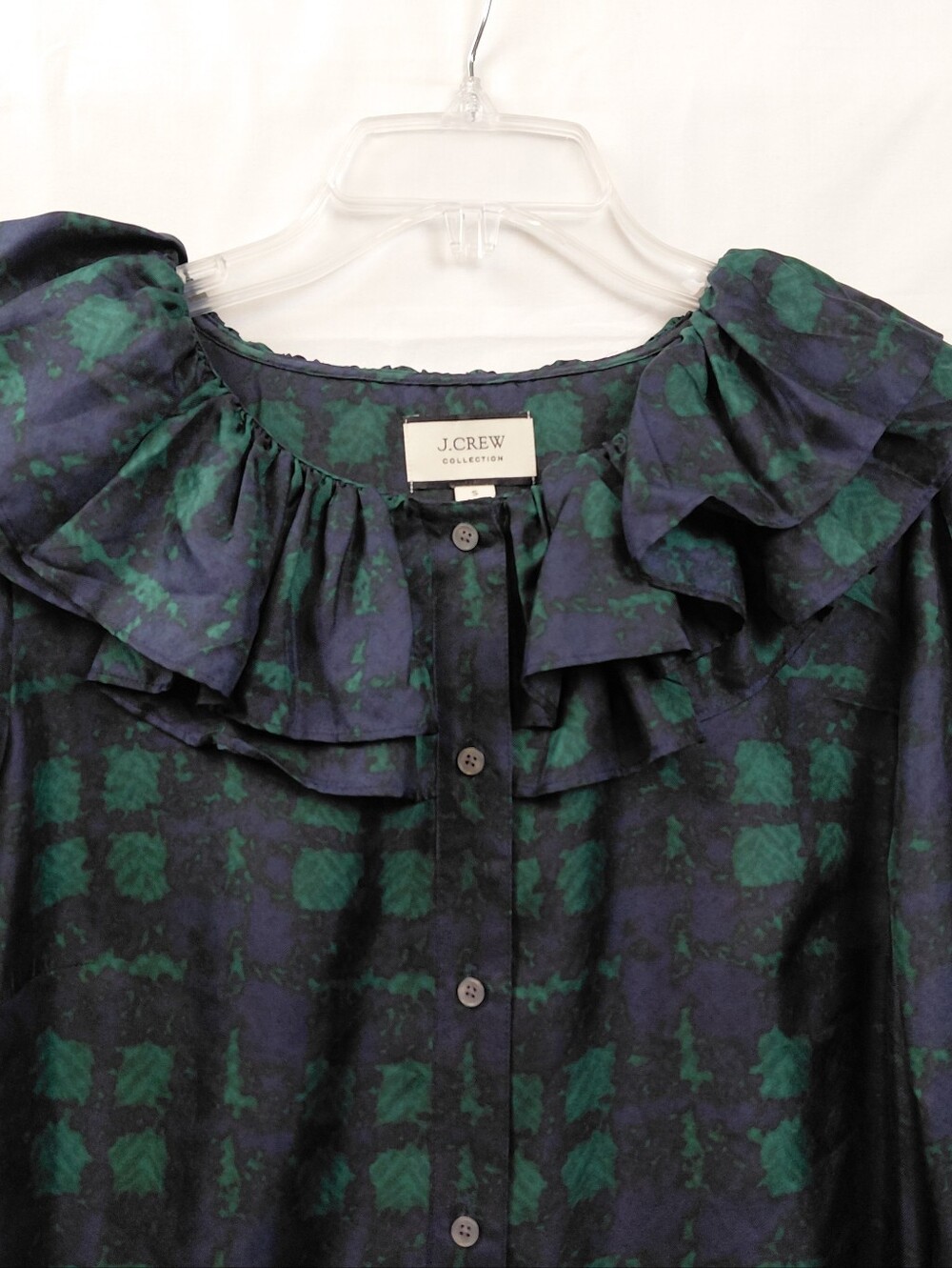 J Crew Collection Silk Plaid Long Sleeve Blouse Size Small Ruffled Collar - Picture 7 of 8